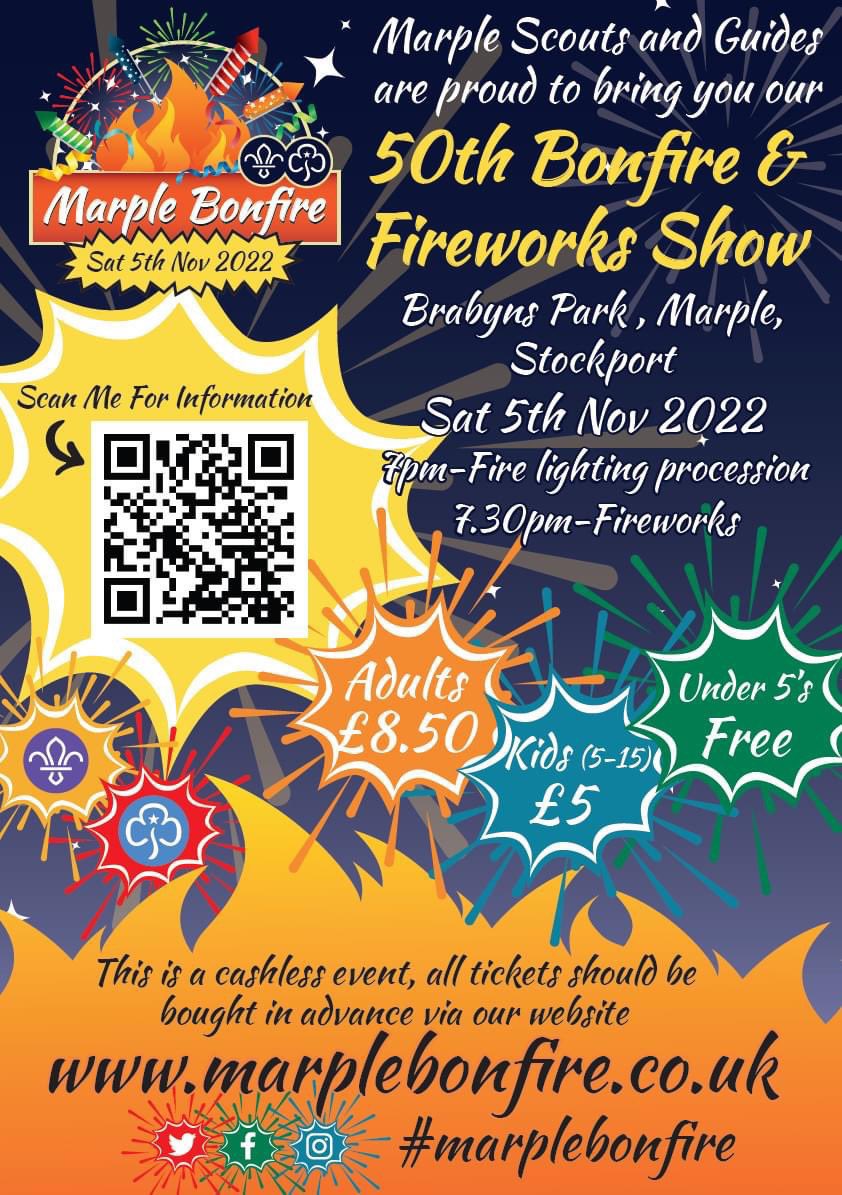 GG_Marple's tweet photo. Marple Scouts &amp; GirlGuiding present their 50th Bonfire &amp; Fireworks Show 

This is a cashless event and no tickets will be sold at the gate 

https://t.co/jS0k252Nb4 https://t.co/0s5j0480uL