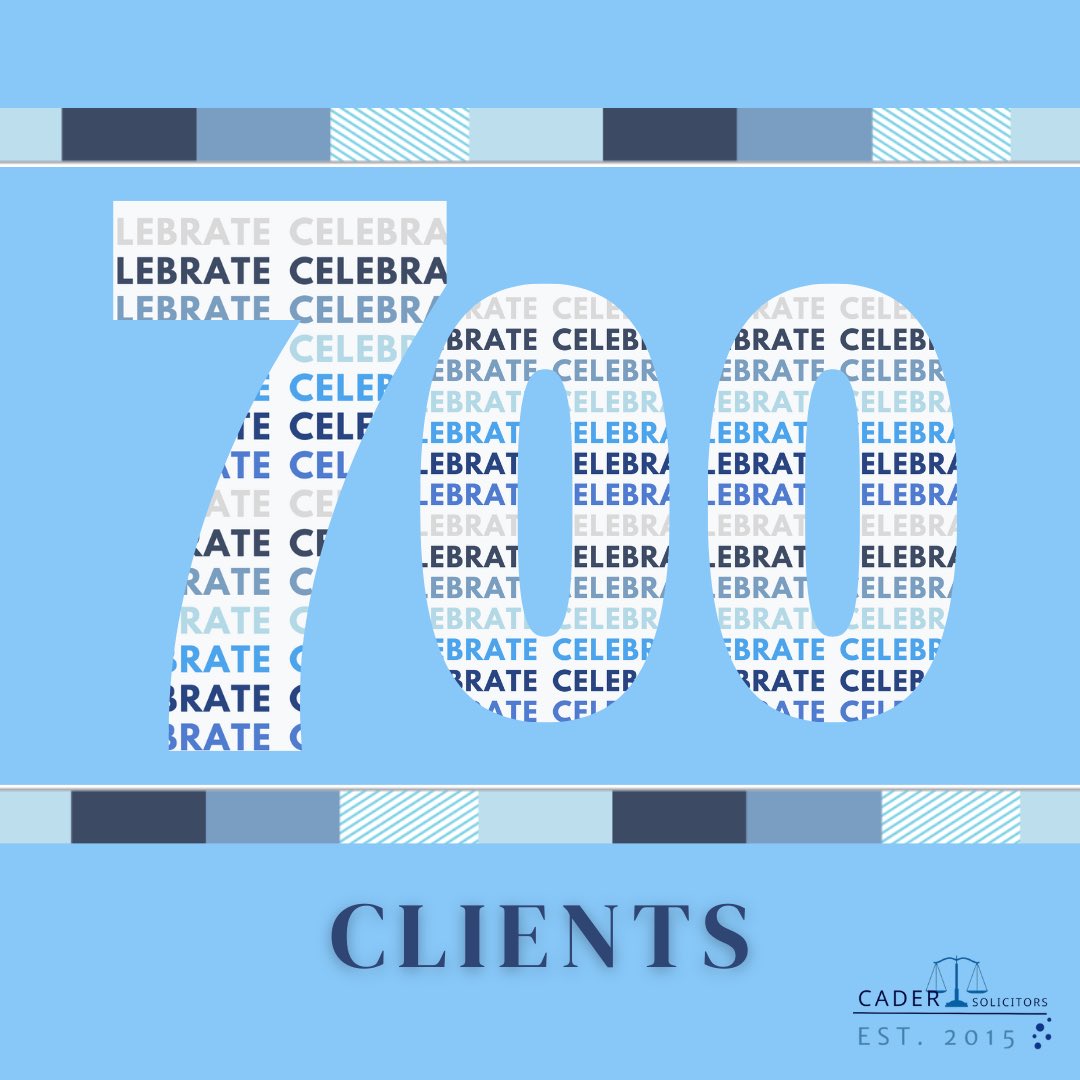 Cader_Solicitor's tweet photo. Another huge milestone for Cader Solicitors.

We have recently just helped our 700th client. 🎉🎉🎉
 
A massive thank you to all our clients who have used our services.
 If you require any legal advice or help, please get in touch 📞
 
#WinningCircle #legalhelp #legalservices https://t.co/zTvog6Kbgh