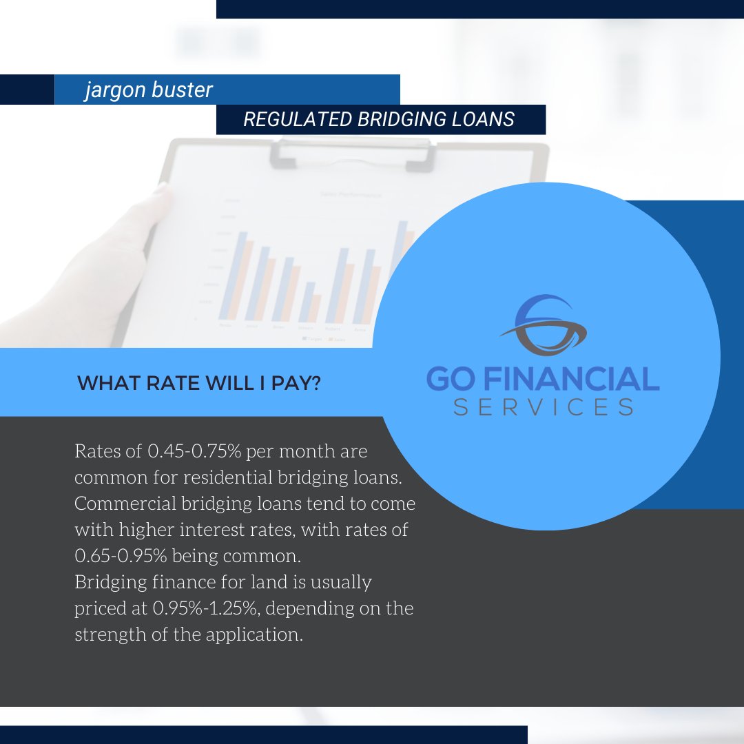 Jargon Buster - Unregulated Bridging

#Commercial #bridging loans tend to come with higher interest rates, with rates of 0.65-0.95% being common.
#Bridging #finance for #land is usually priced at 0.95%-1.25%, depending on the strength of the application.