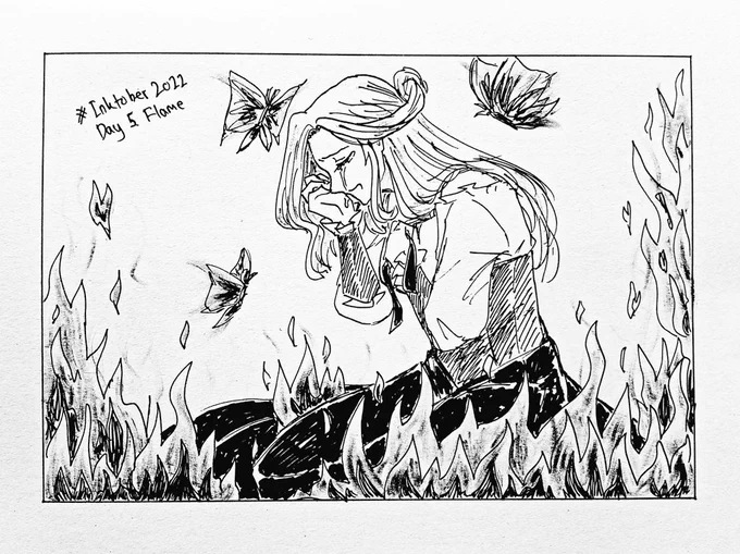 Inktober2022Day 5 "Flame".#Inktober #Inktober2022 #Genshinlmpact #Rosalyne #LaSignora #Fanart 