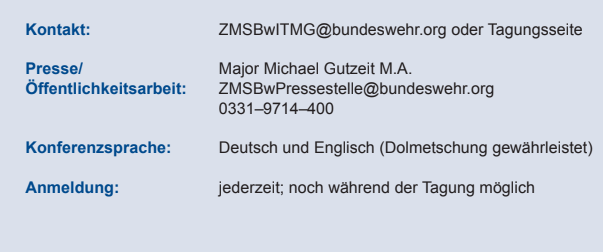 🤩 Was wir gerade im Kleingedruckten gefunden haben: Anmeldungen zur digitalen #ITMG2022 (12.-14.10.) sind nach wie vor und sogar noch während der Tagung möglich. 🤗

#Militärgeschichte #ZMSBw