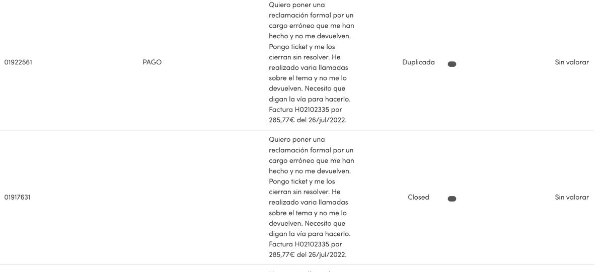 eliabarah's tweet photo. 6. Pusimos reclamaciones en el área de cliente. Misma historia: nos llega email con valoración de servicio, cierran incidencia sin resolver. Abríamos otra incidencia y aparece como "duplicada", in resolver. Mismo bucle: abres incidencia, cierran sin resolver y vuelta a empezar. https://t.co/jdga4Hl3ur