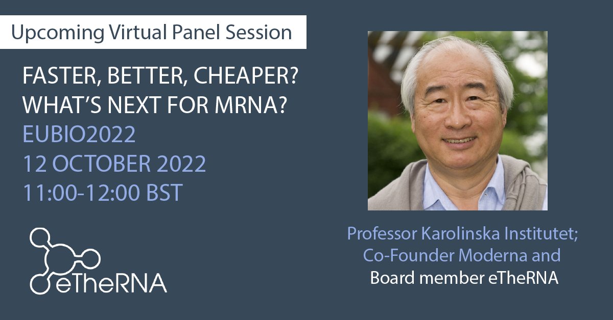 eTheRNA_engine's tweet photo. Register to see @eTheRNA_engine Board member, Kenneth Chien, on 12 October 2022 as he will discuss how to keep the #mRNA revolution moving forward.
Register here: https://t.co/mnH6R04KEU
eTheRNA website: https://t.co/f55IvNfpyL
#engineeringRNA https://t.co/kruk8Ge6Ao