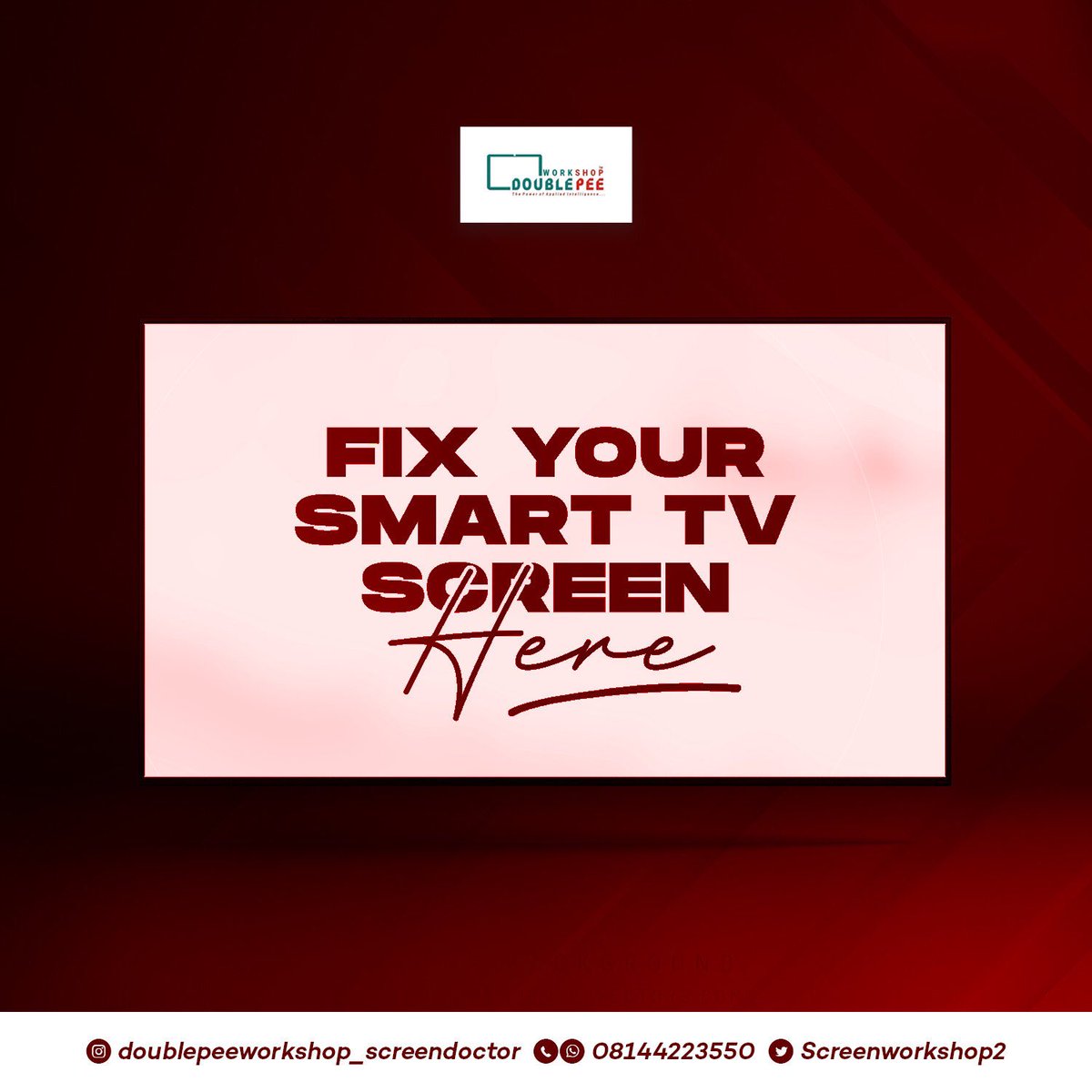 Screenworkshop2's tweet photo. For your smart Tv screen repair, contact doublepee always 

No one does it better, No 1 screens Doctor 👨‍⚕️ 

Does your tv screen have any issues? contact us today and let’s fix it for you!
Send a dm or click on the link in the bio or call 08144223550 https://t.co/Oysl8vZHUX