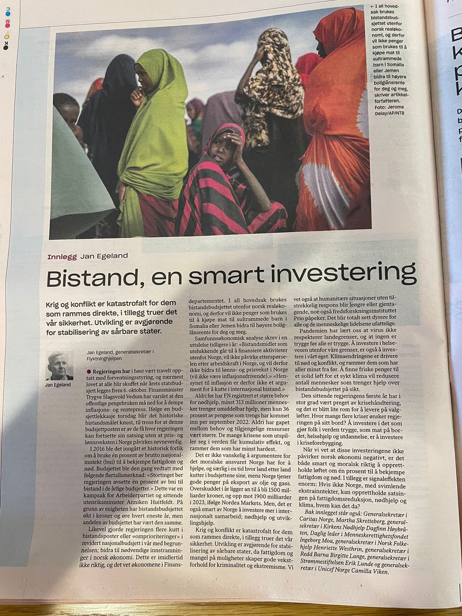 MillaViken's tweet photo. UNICEF oppfordrer regjeringen til å beholde 1% av BNP til bistand.Norge har et moralsk ansvar, med de svimlende summene vi tjener på oljefondet, men det er også smart for vår sikkerhet og økonomi på lang sikt! @DN_no @UNICEFNorge @flyktninghjelp @KirkensNodhjelp @norskfolkehjelp https://t.co/pqRU2SY2sT