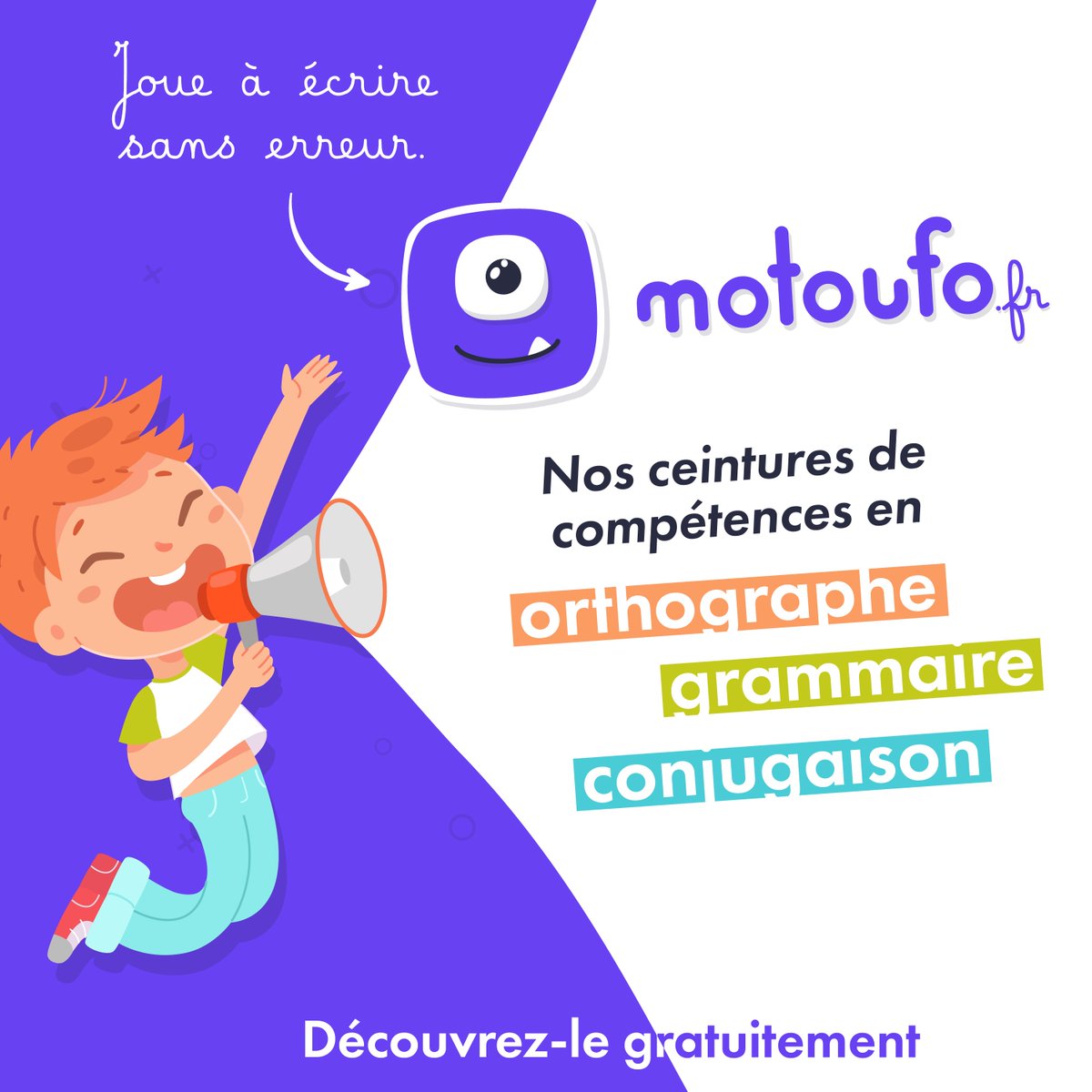 Quel plaisir de vous annoncer la sortie, ce jour, de Motoufo.fr. Son objectif : aider les élèves à écrire sans erreur. Comme matheros.fr, il est construit sur le principe des ceintures de compétences en orthographe, grammaire, conjugaison. Essai gratuit !
