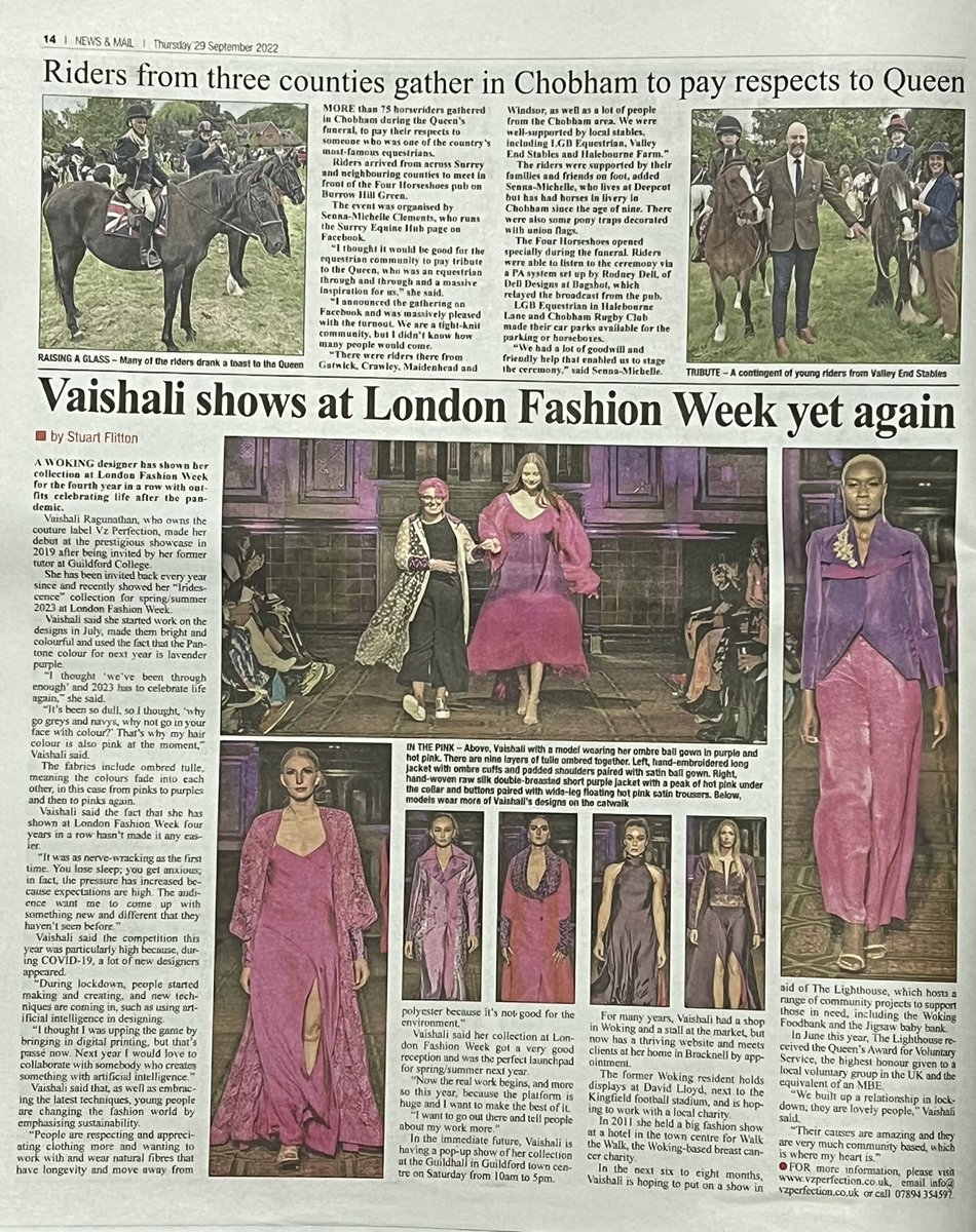 vzperfection's tweet photo. Nothing beats the feeling you get when your work is recognised by the local community. Thank you Woking News &amp; Mail. Truly appreciate it 🙏🙏 

#vzperfection #iridescence #designer #fashiondesigner #londonfashionweek #lfw #ss23 #welovewoking #thankful #grateful #blessed https://t.co/2EjQQFCdvv