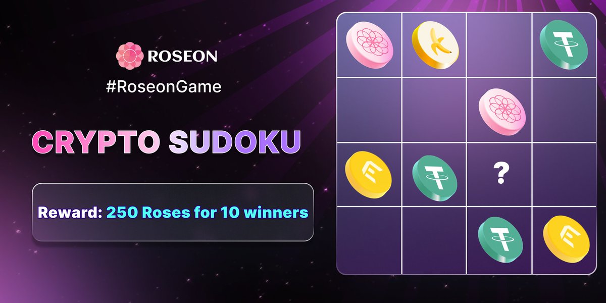 RoseonExchange's tweet photo. Wanna hack your brain 🧠? Try solving this #RoseonGame Sudoku 🧩

Reward:💸🌹250 Roses shared by 10 winners 🏆

✅ Follow @RoseonWorld @RoseonGaming 
✅ RT and tag 3 friends 
👇 Comment your answer below 

📅 Deadline: October 8th 12:00PM UTC https://t.co/eogML7tFzT