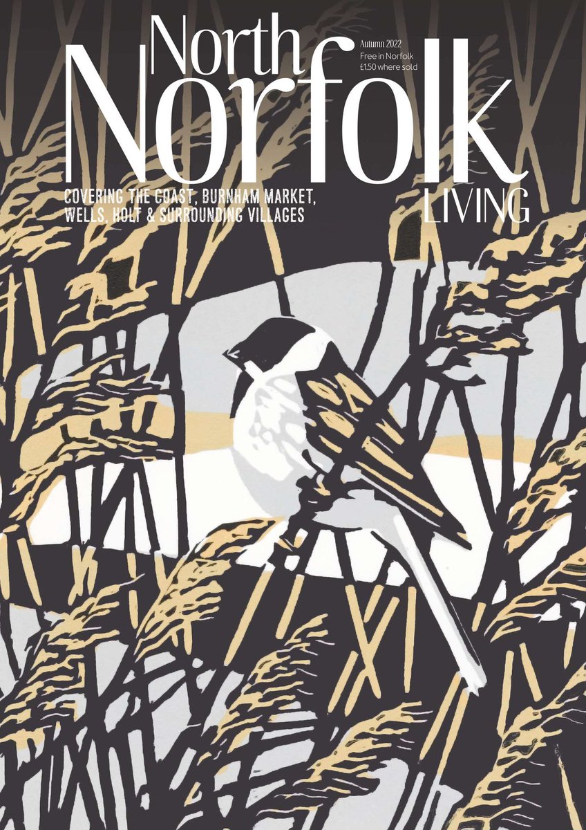 NNorfolkLiving's tweet image. Our Autumn issue of North Norfolk Living Magazine is out today sharing what’s on, what’s good and where to go in this beautiful part of the world. Our front cover star is this beautiful Reed Bunting linocut by @maxangusmaker. 
In print and online ➡️ bit.ly/3V7fB1I