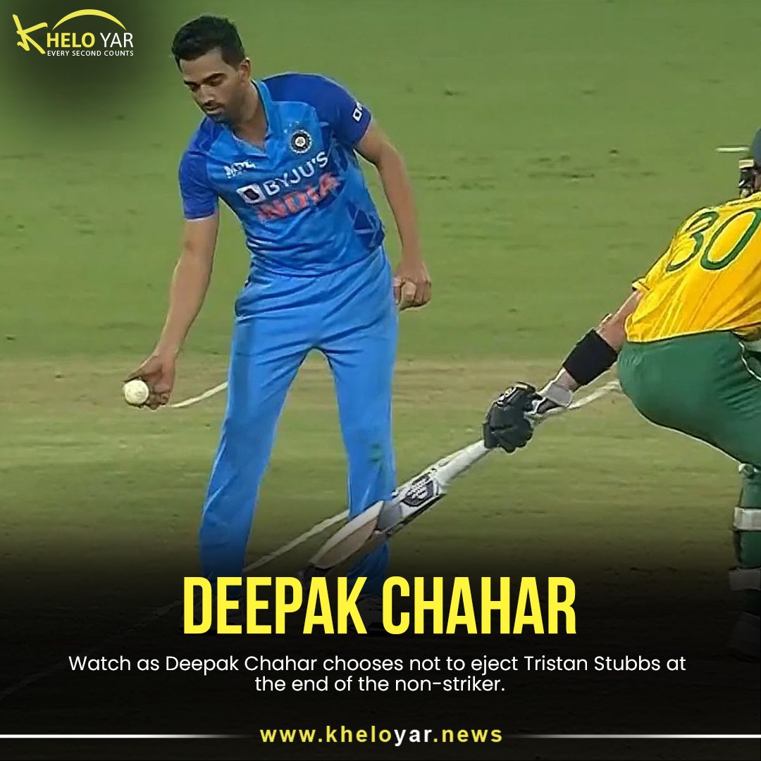 KheloyarN's tweet photo. Watch as Deepak Chahar chooses not to eject Tristan Stubbs at the end of the non-striker.

💻 SIGN UP NOW:- https://t.co/d4QywlA68u

#deepakchahar #cricket #trending #viral #india #t20 #odi #england #viratkohli #klrahul #deepakchahar https://t.co/rWMxn30coE