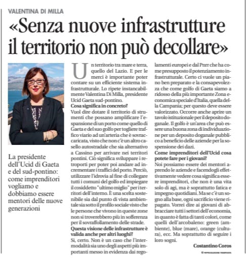 valedimilla's tweet photo. 🔈 Senza nuove #infastrutture il #territorio non può decollare ⚙💡."Un territorio tra mare e terra, quello del #Lazio", Valentina Di Milla... Continua su #Avvenire del 4 ottobre 2022. 
Grazie a @Avvenire_Nei e @c_coros.
#UCID #UCIDGaetaSudPontino @ChiesadiGaeta @GGIUnindustria https://t.co/5wy1LfPV4t