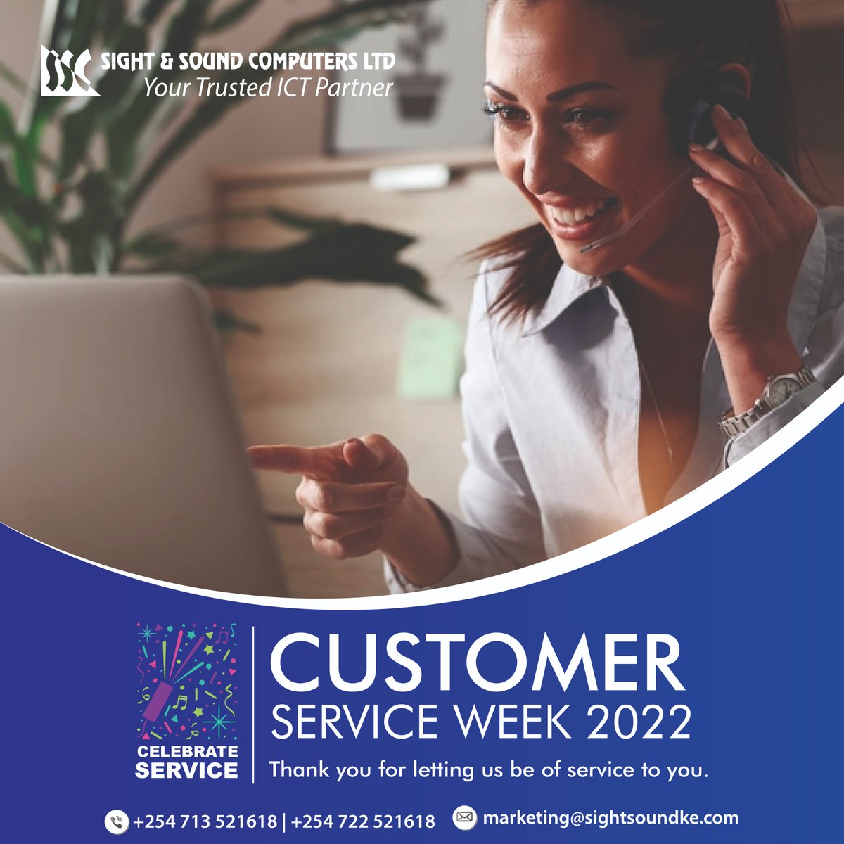 SightSound254's tweet photo. On the occasion of Customer Service Week, we promise our clients that we will always be there to take care of all your needs, to give you a better experience every time.
Happy Customer service Week!
#customerservice #customerservice #CustomerServiceWeek https://t.co/Ph84ZoYOsA