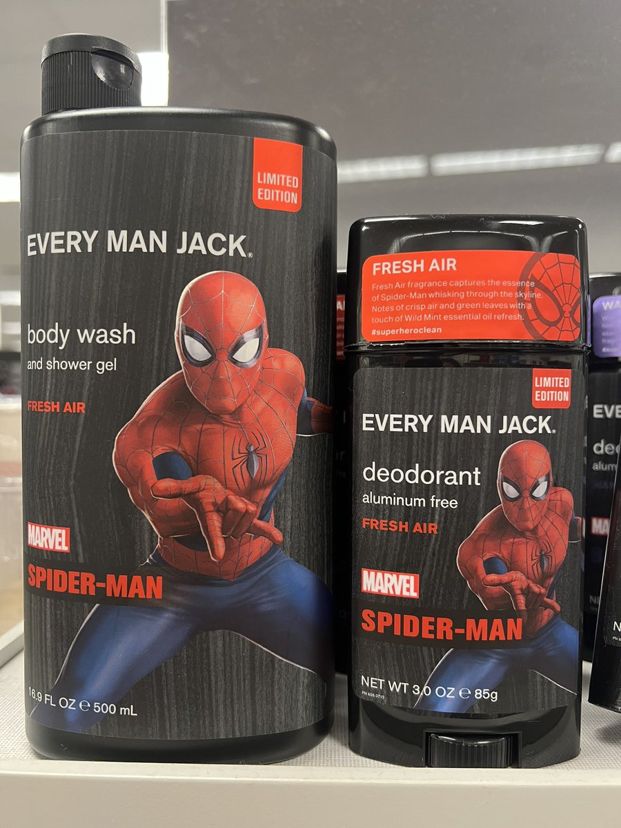 jediginweasley's tweet photo. Your Spider-Man cosplay isn’t complete without this body wash and deodorant 😝 https://t.co/5MppIc2p8S