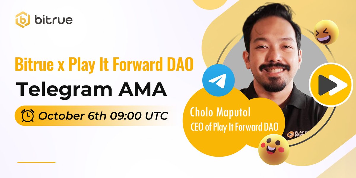 BitrueOfficial's tweet photo. 🥳 Bitrue x Play It Forward DAO Telegram AMA

🗺 Join our Telegram group: https://t.co/QaGLrOZaTF 

🎁 Share a prize of 45,000 $PIF for 20 winners

✅ Follow @BitrueOfficial @PIF_DAO
✅ Like, RT &amp; Tag 3 Friends 
✅ Complete form AFTER the AMA https://t.co/Xki188gNGC https://t.co/JTn8wyjyj6