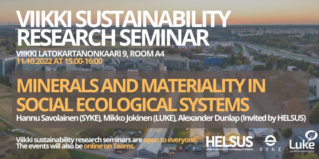 "Our wellbeing and way of life stand – quite concretely – on mineral feet" - presenter Hannu Savolainen 💡 

Welcome to join our seminar 11.10 at 15-16 in Viikki and online on Minerals and materiality in social ecological systems! 

More information 👉helsinki.fi/en/helsinki-in…
