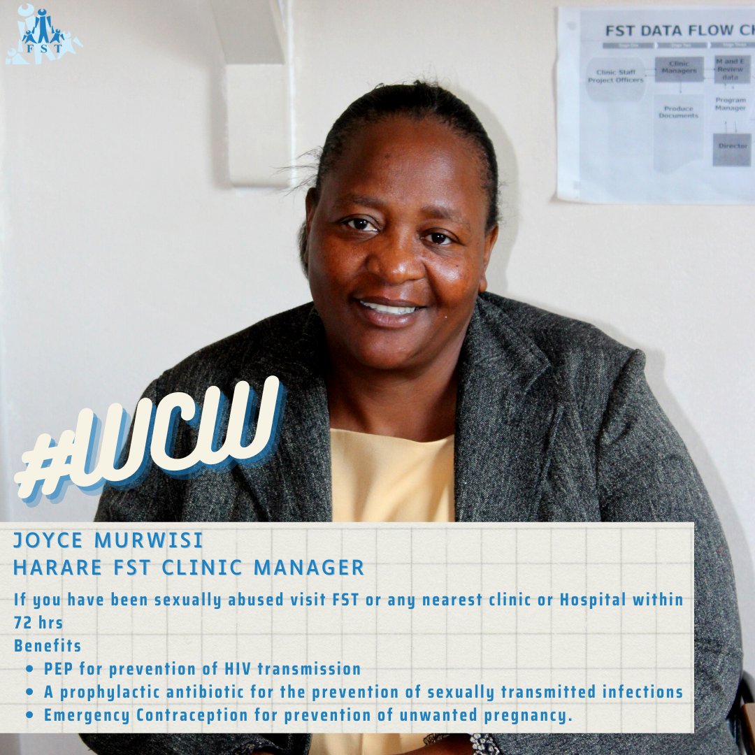 FamilysupportZ's tweet photo. Our #womancrushwednesday is Joyce Murwisi, she is the clinic manager for FST Harare clinic.
If you have been sexually abused visit FST or any nearest clinic or Hospital within 72 hrs
#72hours #reportearly #donotremainsilent https://t.co/raz3aVpKjv