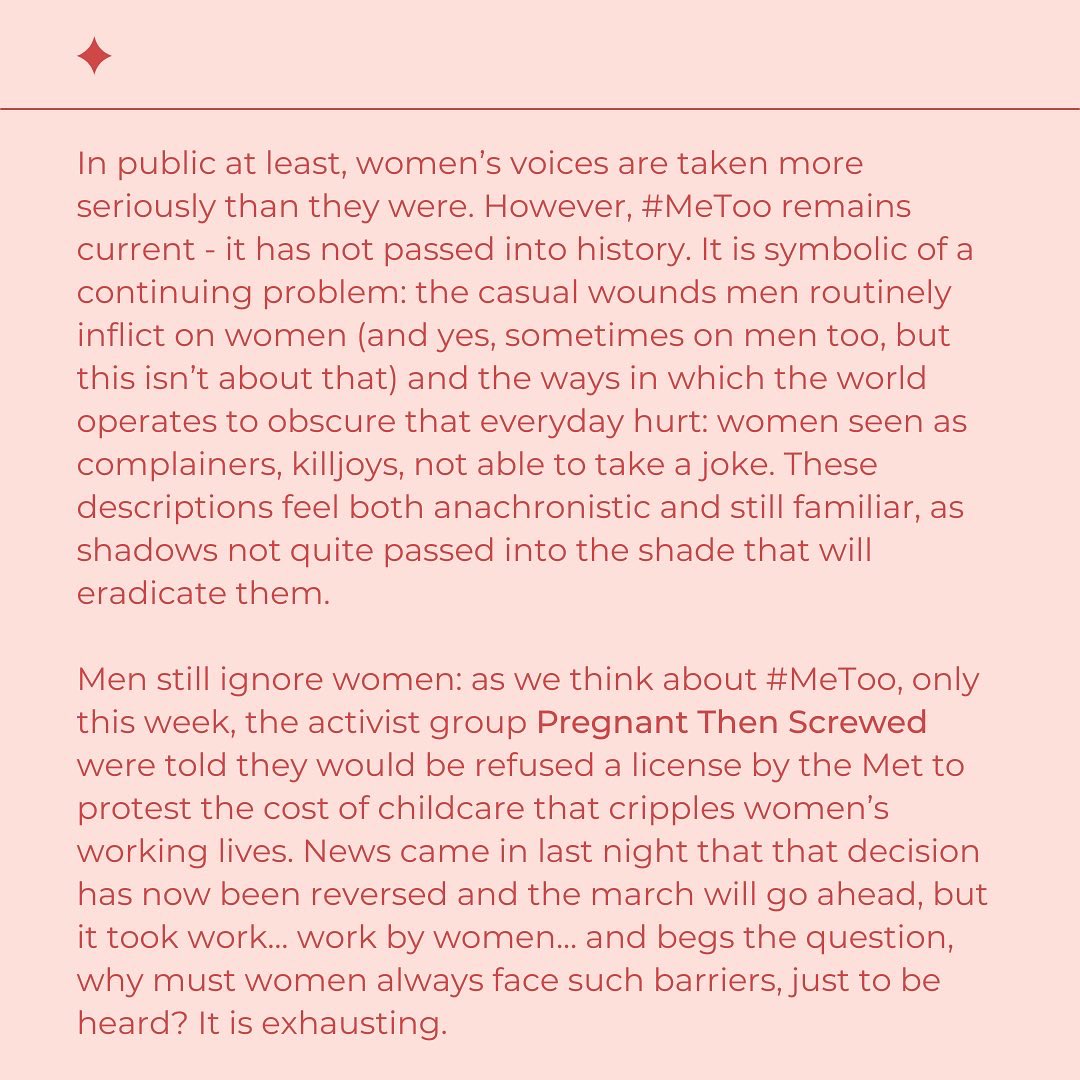 The #MeToo Movement. A viral and crucial movement that changed the world. Let’s talk about it👇🏻

#FiveYearsOnFromMeToo #Women #Sexism #EverydaySexism #Misogyny #SexismOnSet #FilmAndTV #WorkingInTV #WomenInFilmAndTV #TimesUp 

@Taranaburke @jodikantor @mega2e @MeTooMVMT 

(1/2)