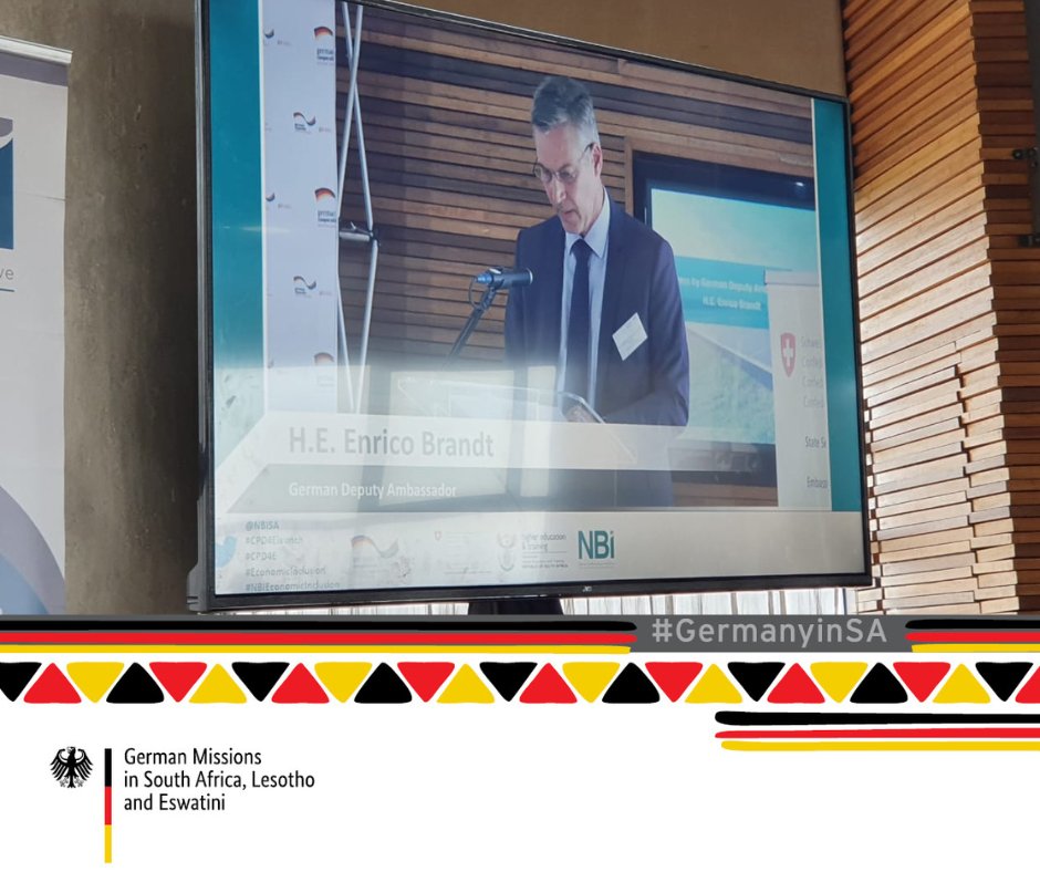 GermanyinSA's tweet photo. CPD4E: innovative solutions for inclusive employment creation in the transition to green economy; supporting supply and demand side to address emerging opportunities for enterprise and skills development @HigherEduGovZa @SECO_CH @NBISA #CPD4Elaunch #CPD4E #EconomicInclusion https://t.co/uKOhPxSSn1
