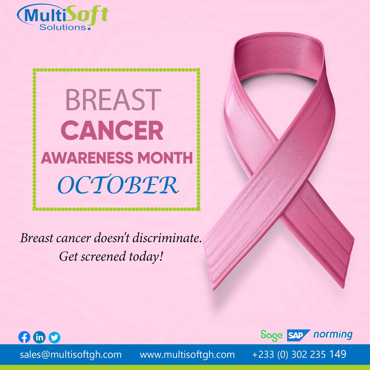 multisoftsolgh's tweet photo. Breast cancer doesn't discriminate. Get screened today!

#breastcancerawarenessmonth
#Multisoftsolutions
#Softwaresolutions https://t.co/3734eAibP2