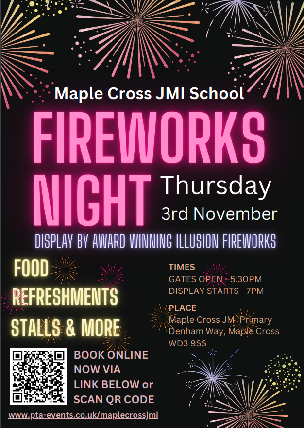 Our friends <a href="/MapleCrossJMI/">Maple Cross School</a> are hosting a fireworks night on Thursday 3rd November! Beat the crowd and get your tickets now! Click here: pta-events.co.uk/maplecrossjmi/… #Community #Enjoyment