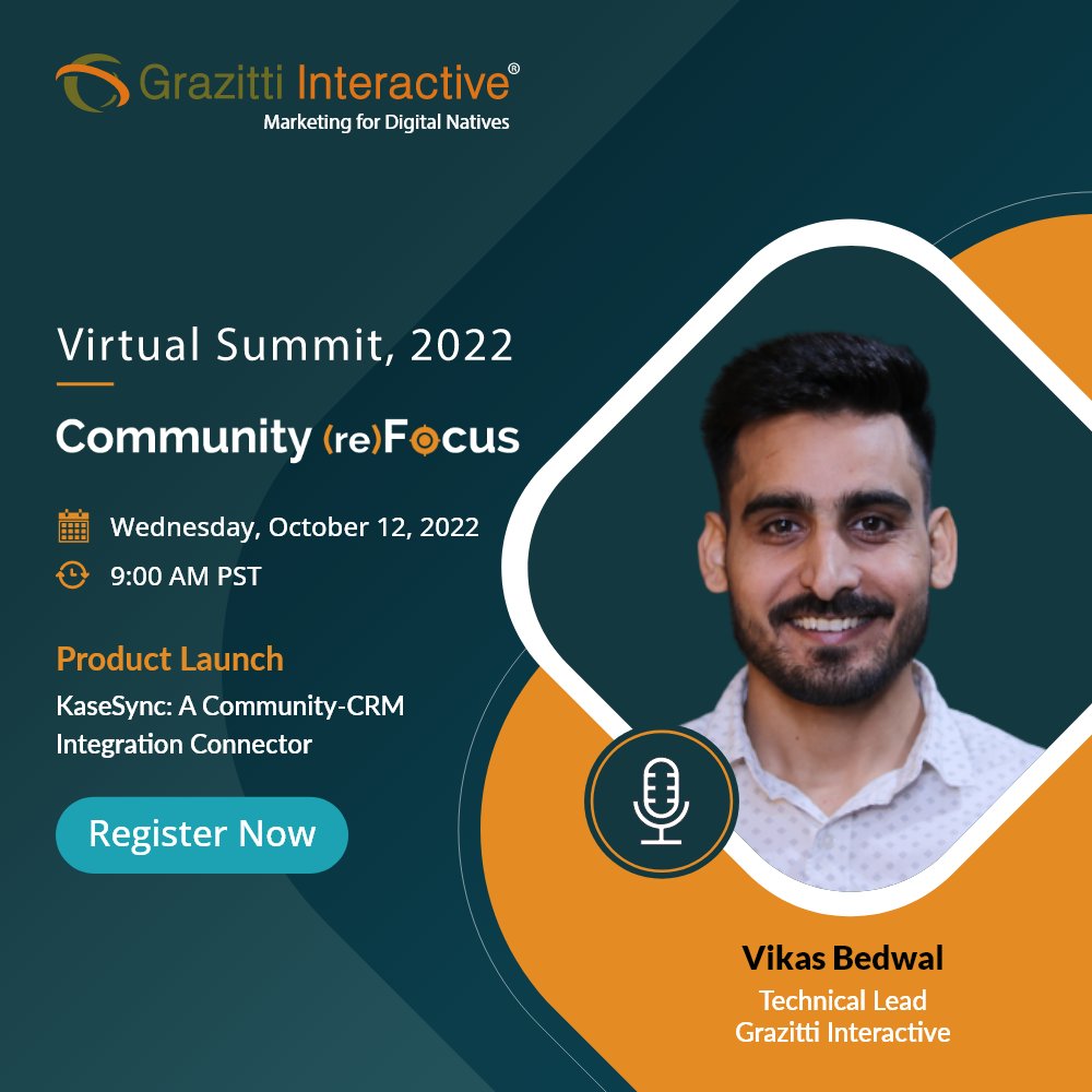 Grazitti's tweet photo. Catch Vikas Bedwal as he unveils the newest addition to Grazitti products - KaseSync, the first-ever community-CRM integration connector at Community (re)Focus, 2022. Register now!
๐ https://t.co/HTLm9p3S6k ๐
#integration #newproduct #events #kasesync #crm #onlinecommunities https://t.co/JJjsMMEVQ0