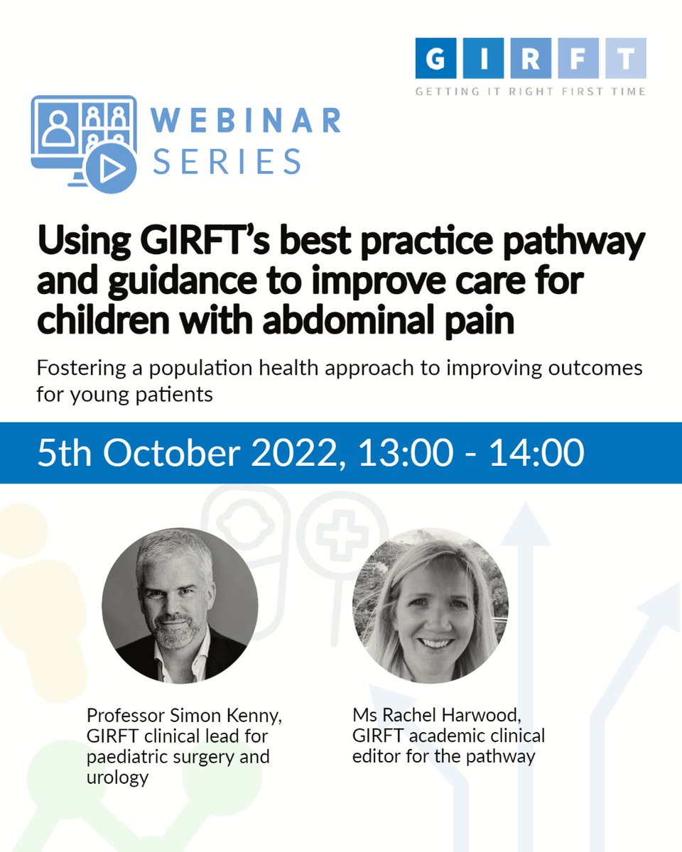 NHSGIRFT's tweet photo. ⌛️ There's still to register for our webinar TODAY!

💻 'Using GIRFT’s best practice pathway and guidance to improve care for children with abdominal pain'.

Understand the best way to implement and adopt the guidance across your regional 👣!

👇 Register
https://t.co/4mnDAZ9Dna https://t.co/tMTR7NoRQb