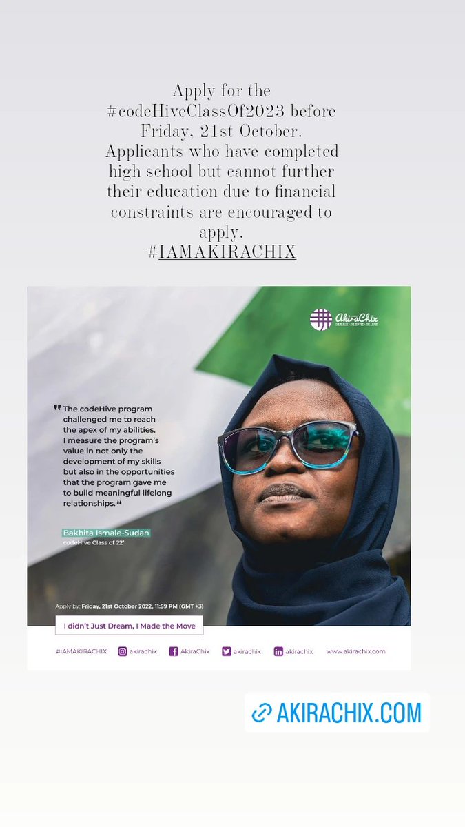 WambuiBecky_'s tweet photo. Apply for the #codeHiveClassOf2023 before Friday, 21st October.
Applicants who have completed high school but cannot further their education due to financial constraints are encouraged to apply.
#IAMAKIRACHIX
https://t.co/lq7MsoE38j https://t.co/bU8flqux7C