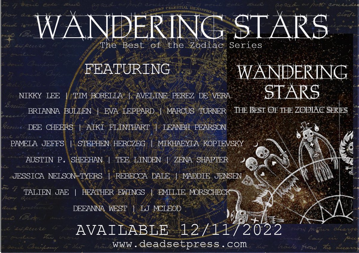 We are excited to announce WANDERING STARS: The Best of the ZODIAC series will be coming out this November!

WANDERING STARS features twenty-four amazing tales chosen from the twelve #Zodiac anthologies, two focusing on each star sign - and just look at this list of authors!