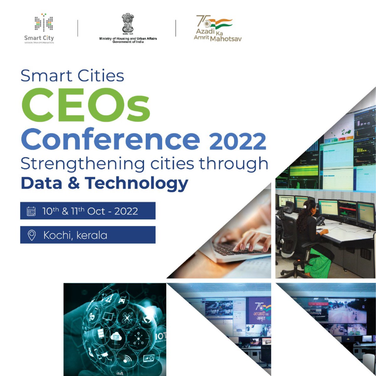 SmartCities_HUA's tweet photo. Smart Cities CEOs Conference 2022 is being held in Kochi on 10th & 11th October 2022. The 2-day conference is curated to enable cities to explore newer ways to drive efficient use of ICCCs.
#100ICCCs #LeveragingData #Technology #SmartCitiesMission
#KochiSmartCity https://t.co/BvmTIMSmGW
