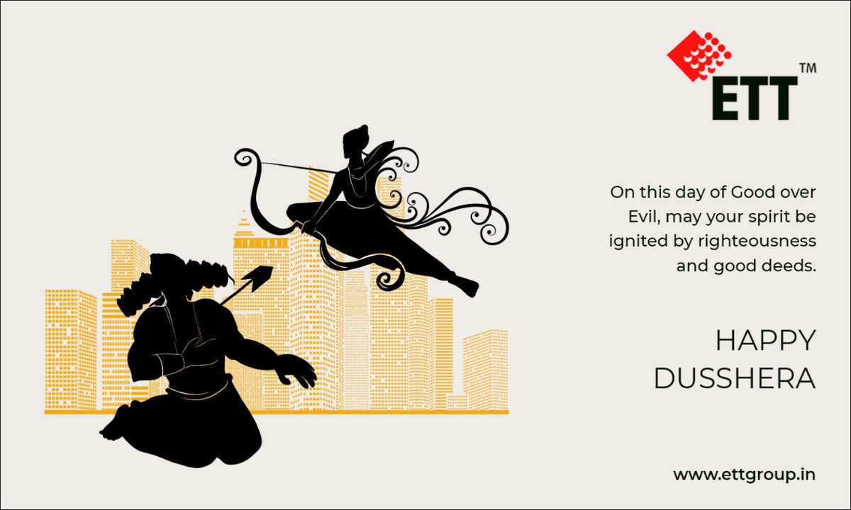 ETTGroupIndia's tweet photo. Dussehra is the celebration of good over evil, and as we celebrate this day of Ram's victory, we hope that righteousness and good deeds prevail all around us.

Visit https://t.co/Xfiu8dRfhP

#ETT #RealEstate #Rama #Invest #CommercialRealEstate #Dussehra #HappyDussehra #RavanDahan https://t.co/P949yZszu3