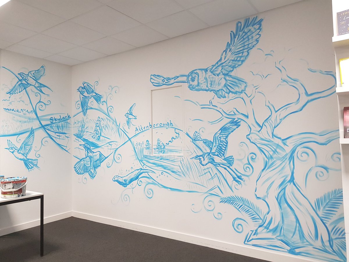 RoryMcCannArt's tweet photo. I'm outlining a big mural @SuthersSchool celebrating the school houses (named after @Nottswildlife reserves) and the local wildlife. A world of possibilities. https://t.co/iHOhvzcVjP
