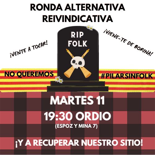 ¿Nos echamos unas piezas?

Pilla tu traste y nos vemos el martes 11 a las 19:30 en la calle Espoz y Mina.

No queremos un #pilarsinfolk