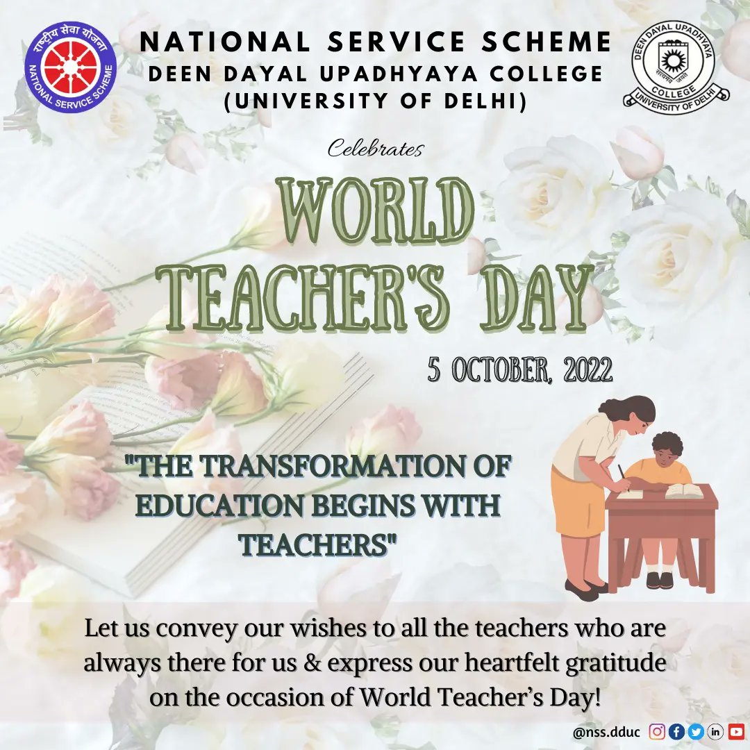nss_dduc's tweet image. &quot;It is a Supreme art of the teacher to awaken joy in creative expression and knowledge.&quot;Albert Einstein
@nss_dduc heartily wishes you all on this auspicious occasion of  World Teacher&apos;s Day. 
@NssrdD @_NSSIndia @ConnectingNss 
#WorldTeachersDay #education 
#educatorsforchange