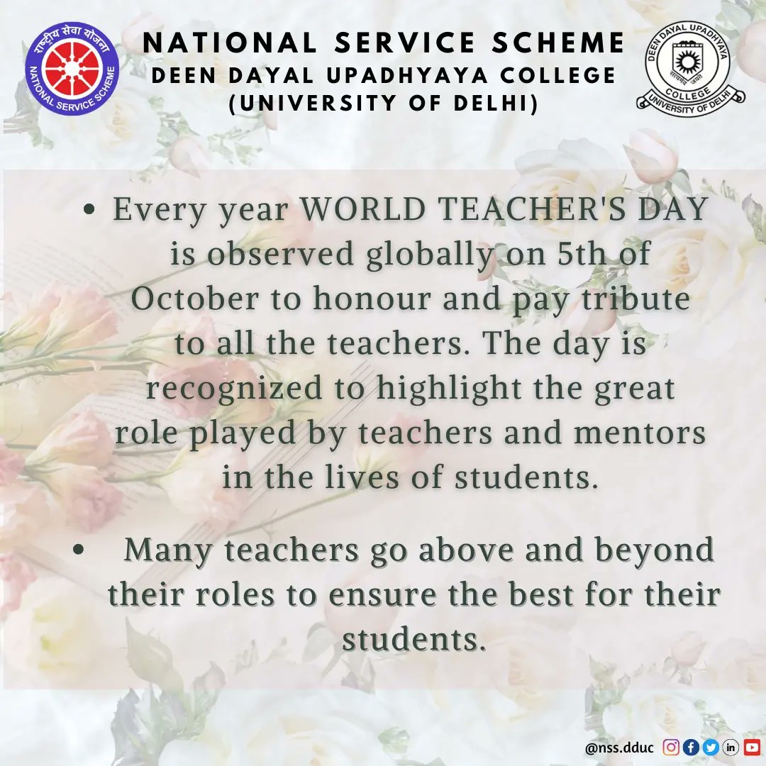 nss_dduc's tweet image. &quot;It is a Supreme art of the teacher to awaken joy in creative expression and knowledge.&quot;Albert Einstein
@nss_dduc heartily wishes you all on this auspicious occasion of  World Teacher&apos;s Day. 
@NssrdD @_NSSIndia @ConnectingNss 
#WorldTeachersDay #education 
#educatorsforchange