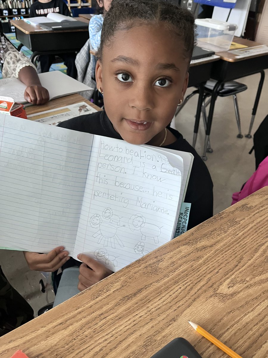 MrsAndrejko's tweet photo. Tt: Id like you to grow a theory about the kind of character Leonard is using evidence from the text to support your thinking.👩🏻🏫
2nd grade: sure, no problem 📝😎
#writingaboutreading
@CornwellAveES @WhufsdRams https://t.co/t5mCFiK0MD