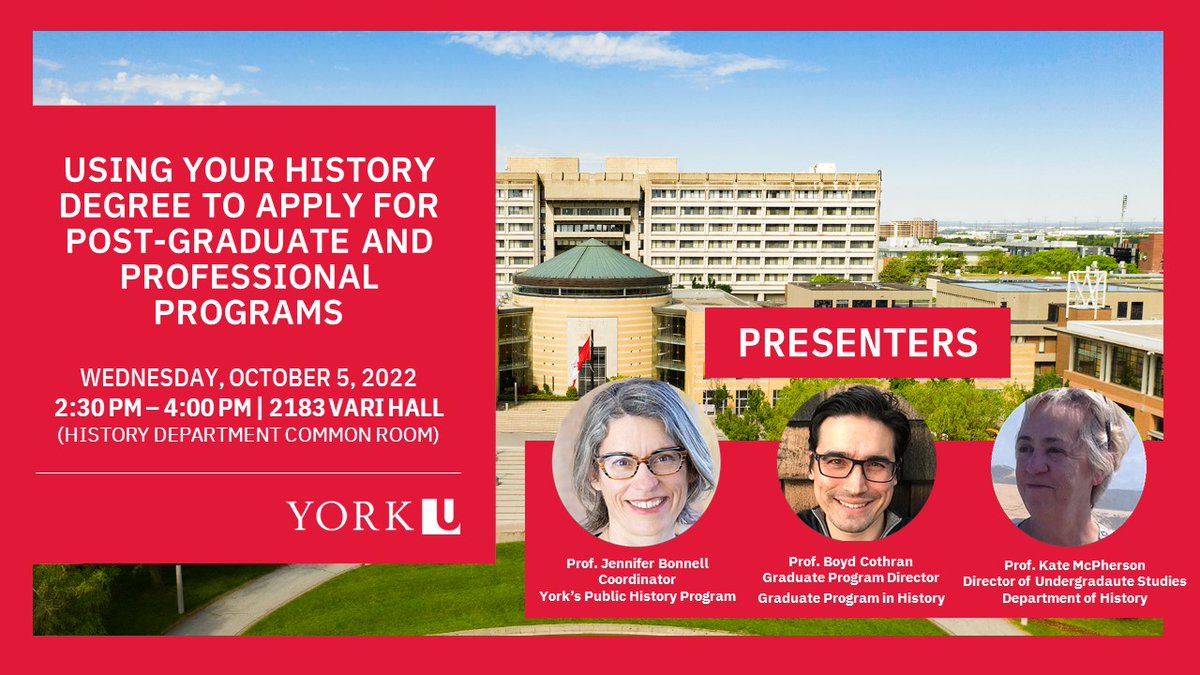 York History (@yorkhist) on Twitter photo TODAY! #YorkU #History students, this workshop is for you! Join us at 2:30 in 2183 Vari Hall to find out how to use your History degree to apply for post-graduate & professional programs. <a href="/YorkULAPS/">Faculty of Liberal Arts & Professional Studies</a> <a href="/YorkUniversity/">York University</a> TODAY! #YorkU #History students, this workshop is for you! Join us at 2:30 in 2183 Vari Hall to find out how to use your History degree to apply for post-graduate & professional programs. <a href="/YorkULAPS/">Faculty of Liberal Arts & Professional Studies</a> <a href="/YorkUniversity/">York University</a>