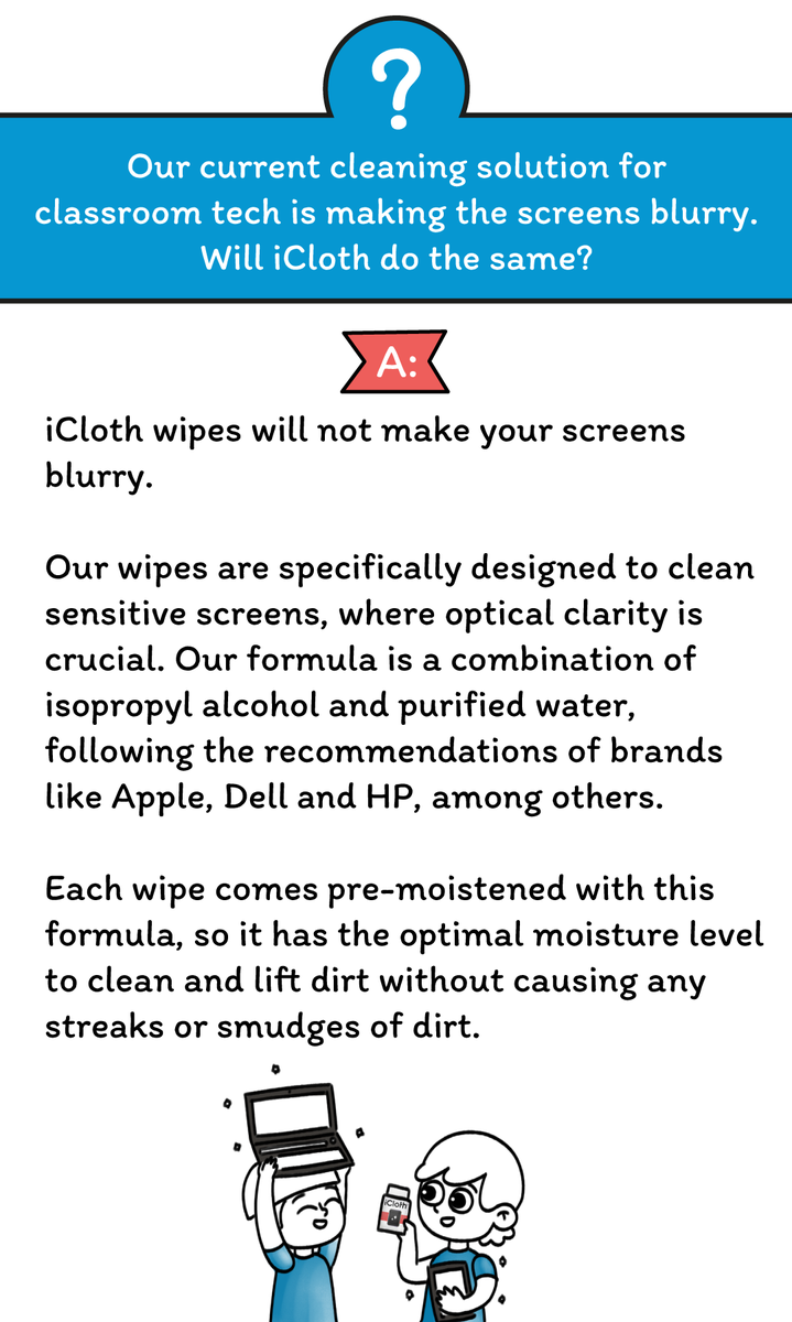 iClothWipes's tweet photo. Happy #wipeitwednesday! ✨
We're introducing a new weekly section:
Real Teacher Questions About Keeping Classroom Tech Clean

We'll be answering a new question from you every week!
Please feel free to share any questions you may have about this topic with us. 😃
#iCloth #edtech https://t.co/iJ7GyIR1GW