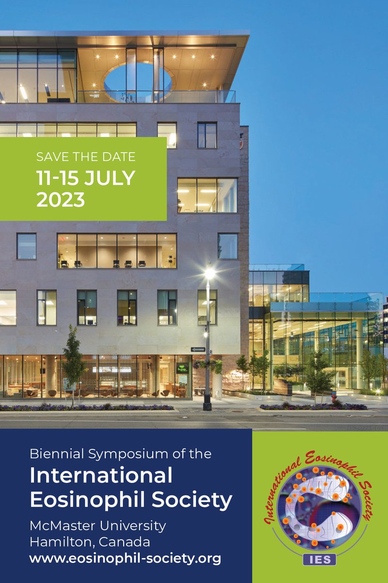 EosinophilSoc's tweet photo. Planning has begun for the 2023 IES Symposium in Hamilton, ON, Canada from 11-15 July!
https://t.co/PXQrDosn1T

Do you know any young scientists that would be interested in co-chairing a session? Email us at info@eosinophil-society.org. https://t.co/EPbsaQYMT0