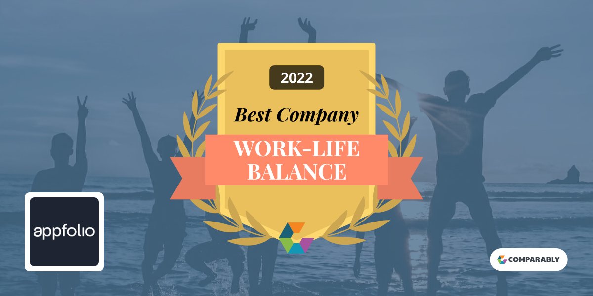 <a href="/AppFolio/">AppFolio</a>  Congrats on being named on <a href="/Comparably/">Comparably</a>'s Top 100 list for Best Work-Life Balance in 2022, as rated by your employees. You’re also featured in <a href="/BusinessInsider/">Business Insider</a> #ComparablyAwards businessinsider.com/comparably-ran…