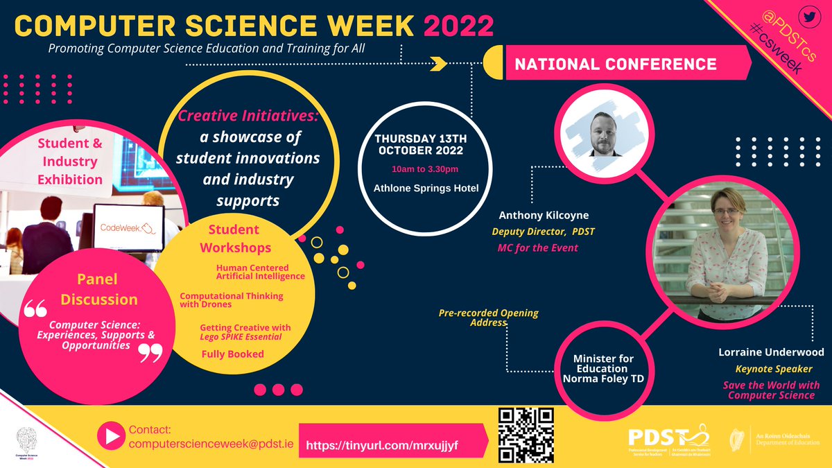 Education_Ire's tweet image. Computer Science Week 2022 will kick off on Monday 08 October in conjunction with EU Code Week.
A National Conference on 13 October 2022, will showcase student innovations and industry supports including panel discussion, student workshops and lots more!
#ComputerScienceWeek