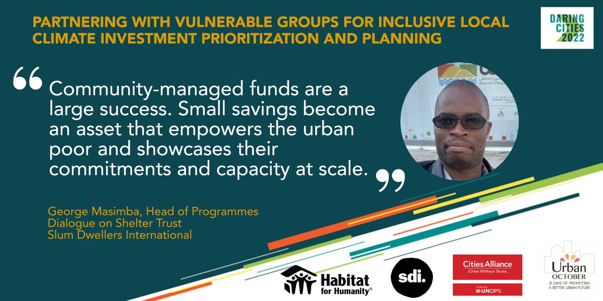 Cities Alliance (@citiesalliance) on Twitter photo 🔴 #DaringCities:
💬 We need to reframe the #climate #agenda from
the #BottomUp. Climate issues need to be intertwined with #livelihood questions to work best on the ground 👉<a href="/gnyamamasimba/">George Masimba, PhD</a> <a href="/sdi_net/">Slum Dwellers International</a> on #ClimateFinance partnerships that incl. the most vulnerable citizens. #SDG11 🔴 #DaringCities:
💬 We need to reframe the #climate #agenda from
the #BottomUp. Climate issues need to be intertwined with #livelihood questions to work best on the ground 👉<a href="/gnyamamasimba/">George Masimba, PhD</a> <a href="/sdi_net/">Slum Dwellers International</a> on #ClimateFinance partnerships that incl. the most vulnerable citizens. #SDG11