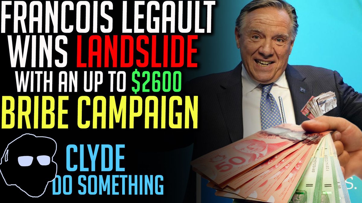 ClydeDoSomethin's tweet photo. CAQ Francois Legault Wins Landslide by Promising up to $2600 Checks to R... https://t.co/ziJYvd9Duv via @YouTube
Video Link👆
#CAQ #CAQ2022 #Legault #cdnpoli #Canada #Quebec #bribe #election #corruption #media #cdnmedia #equalizationpayments #tax https://t.co/u2r37NQH7i