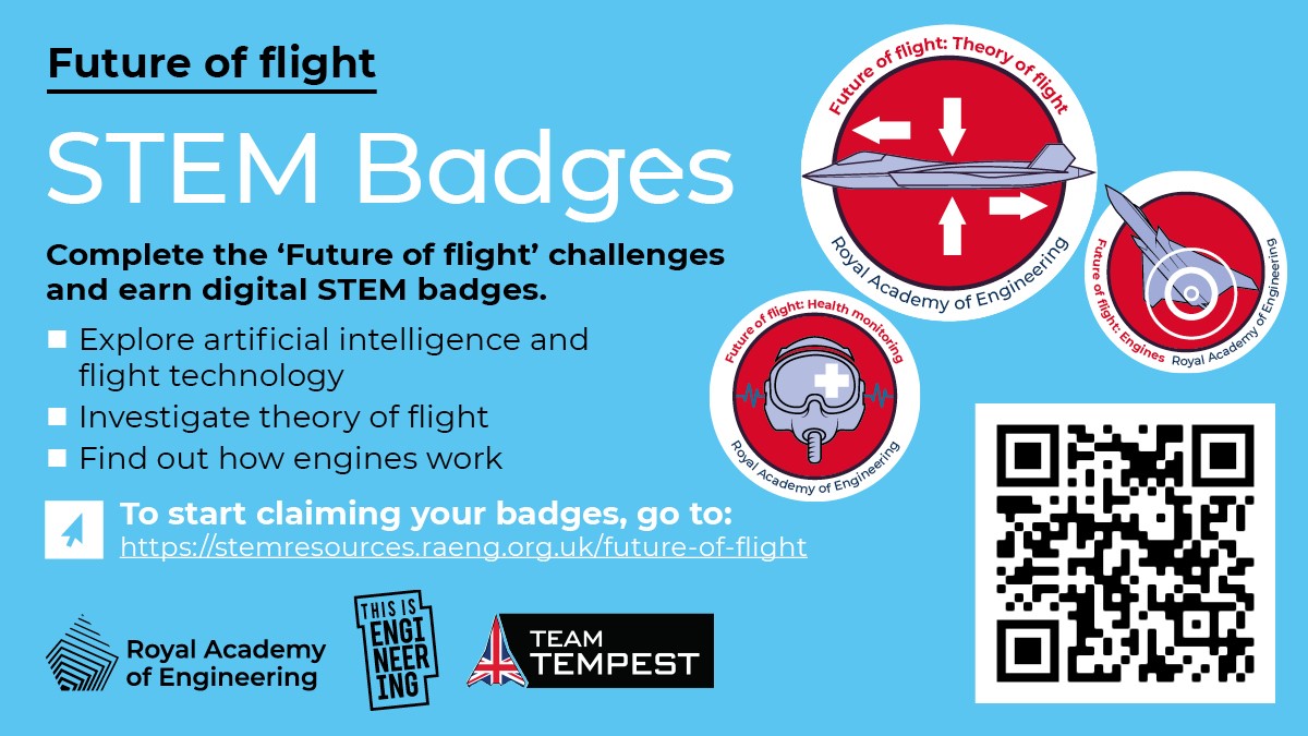 Collect digital #STEM badges for completing the challenges in our resources! Check out 'Future of flight' and find activities inspired by innovative flight technology. Find the resource here: stemresources.raeng.org.uk/future-of-flig…