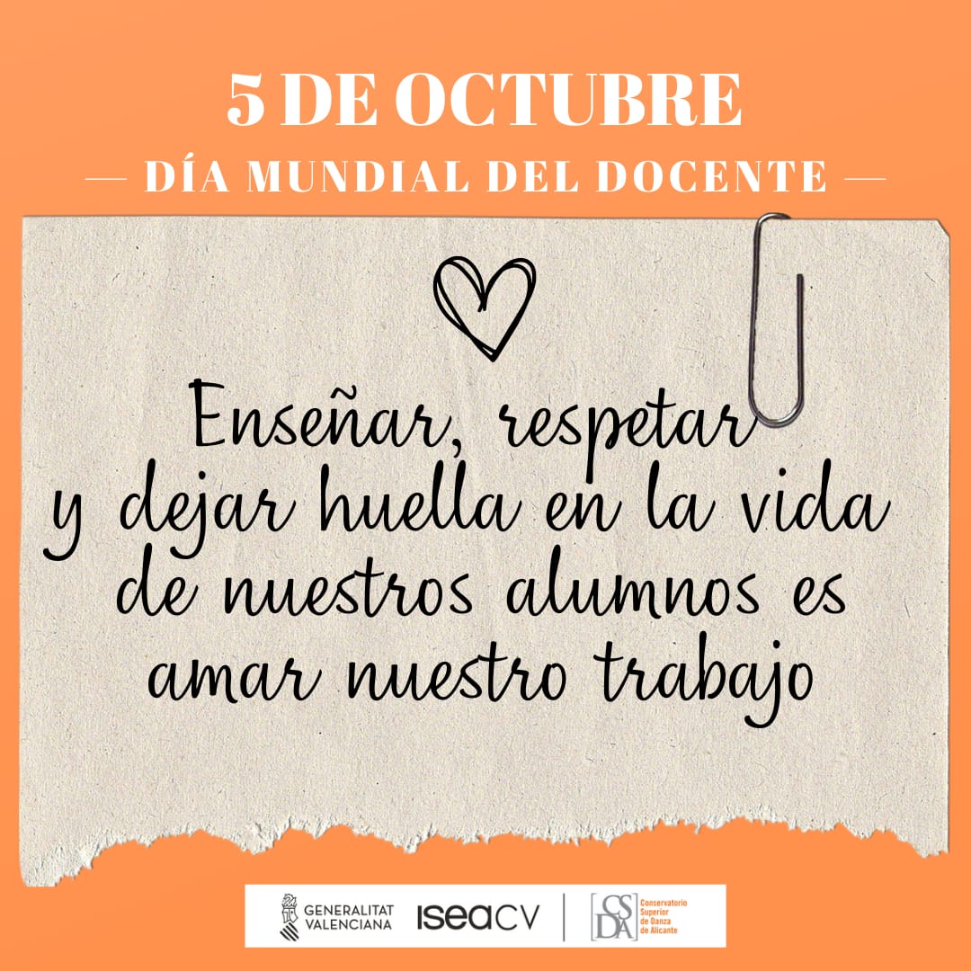 CSD_ALICANTE's tweet photo. Hoy queremos rendir homenaje a aquellos que se dedican a enseñar a los demás, #DocentesCSDA, FELIZ DÍA MUNDIAL DEL DOCENTE!!!
@GVAinnova @DIseacv @iseacv https://t.co/cDOxkMQ4Cu