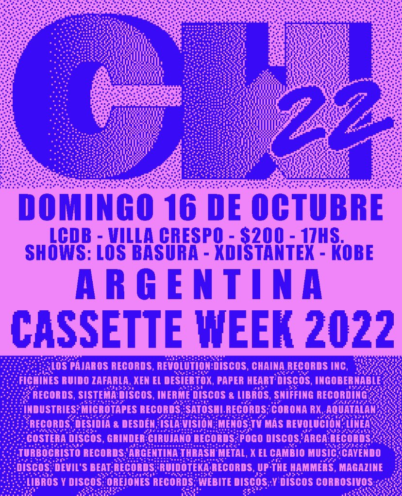 inermediscos's tweet photo. El día domingo 16 de octubre habrá Cassette Week 2022 Argentina en Villa Crespo. Una buena oportunidad para encontrarse y saber en qué andan los sellos independientes y autogestivos.También show en vivo con #losbasura #xdistantex  y #kobe https://t.co/yYmRWOrY7B