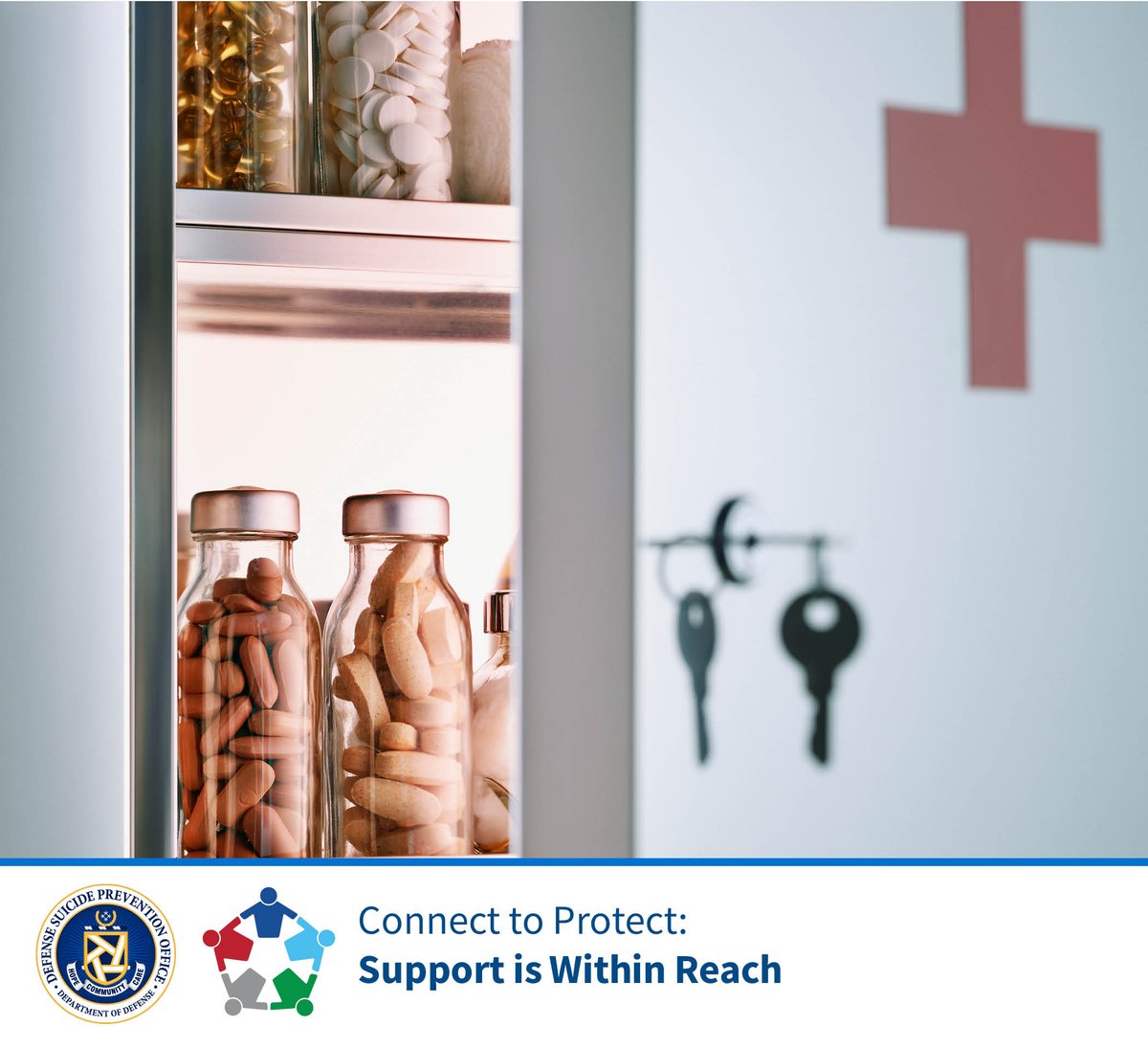 DSPO_BeThere's tweet photo. Putting time and space between someone in crisis and lethal means can reduce suicide risk. Securing your firearms and medications with a trigger lock, lockbox, or gun case makes a difference.   https://t.co/j46it59YQF #LethalMeanSafety https://t.co/hSuS7nmYEd