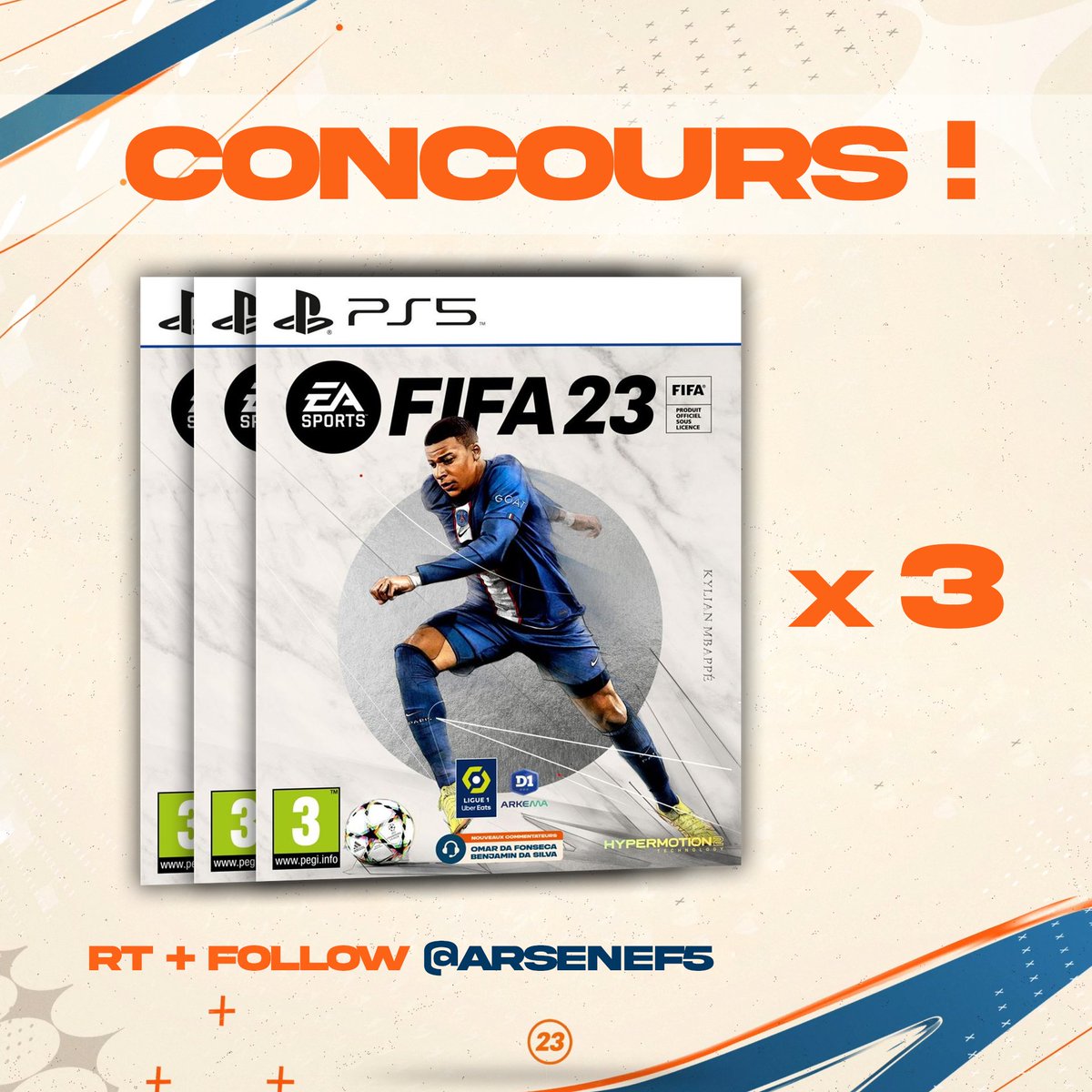 Allez c'est cadeau ! 🎁 3 #FIFA23 à gagner, pour participer #RT + #Follow @ArseneF5 ! Merci à @EA_FIFA_France 🔥 Il y en aura d'autres à gagner sur mes autres réseaux prochainement :) !