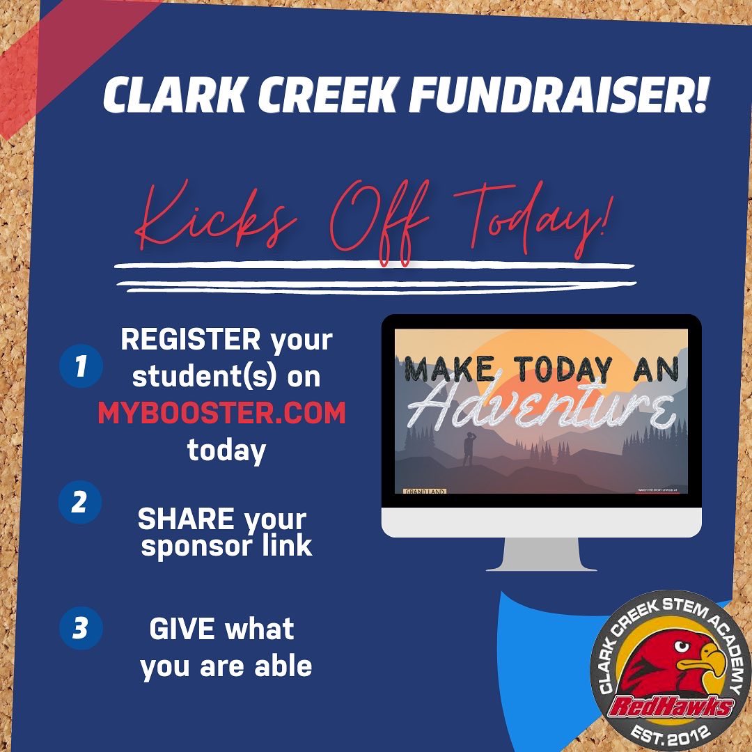 ccstempta's tweet photo. Our Clark Creek Boosterthon Fundraiser kicked off today, and we are thrilled about this year’s program! This year, our entire school is raising funds to upgrade the playground and new technolgy!
Our goal is to raise $25,000 and we need YOUR help!  https://t.co/7h1GaQWQpW https://t.co/Eq0SbLdF5K