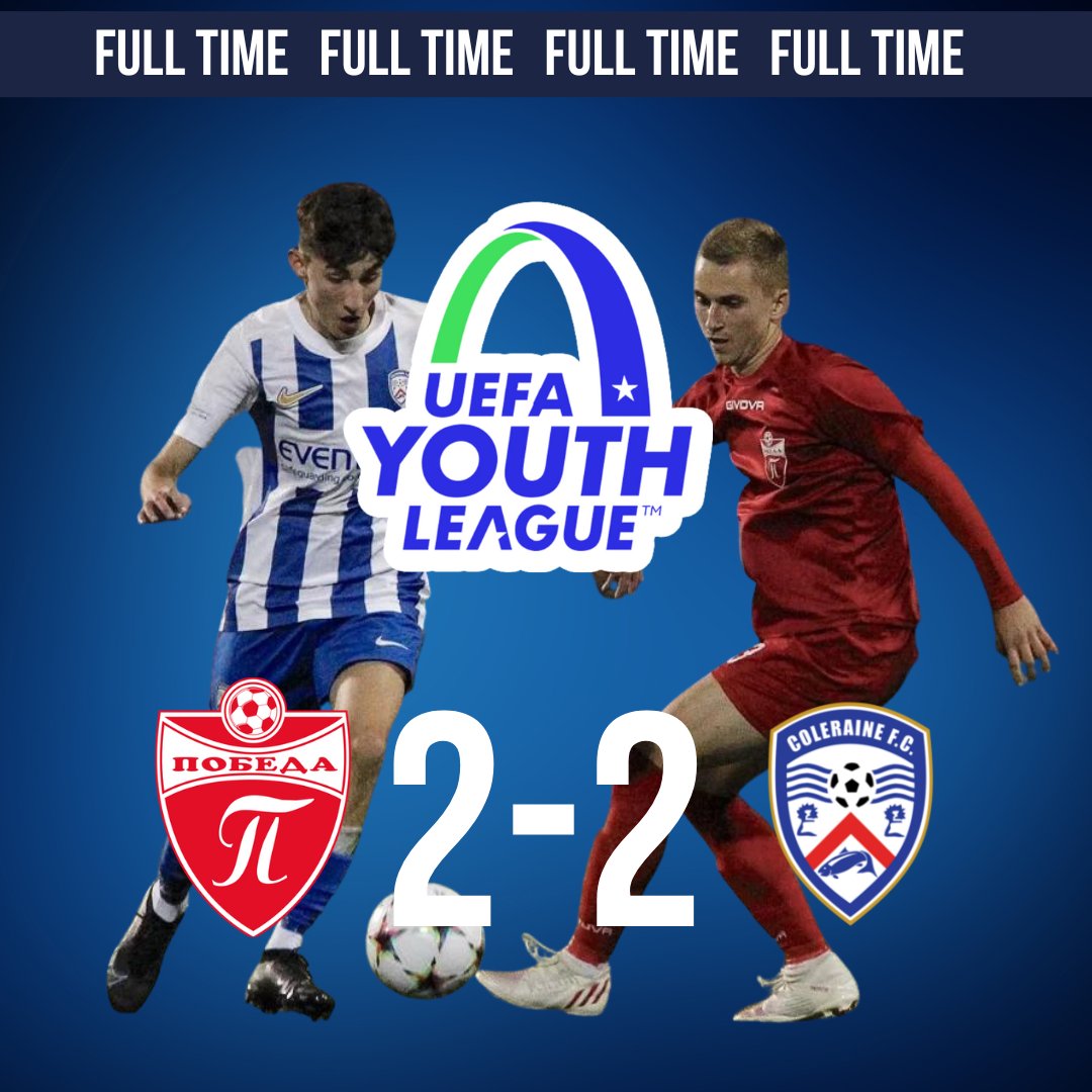 ColeraineFC's tweet photo. 𝐇𝐈𝐒𝐓𝐎𝐑𝐘 𝐌𝐀𝐊𝐄𝐑𝐒

Coleraine are through to the second round of the UEFA Youth League after a 4-3 aggregate win against FK Pobeda.

Unbelievable.

#UEFAYouthLeague #FKPvCOL #COTB https://t.co/Dxq0QVuC4H
