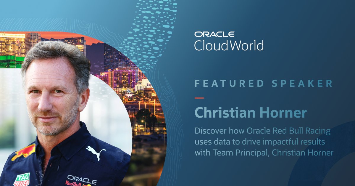 Oracle's tweet photo. Don’t miss this! @RedBullRacing's Christian Horner is joining us at #CloudWorld in Las Vegas, Oct. 17-20. https://t.co/0m5UlNPQFT https://t.co/xo8TX7ew1T